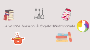 Immagine della copertina della vetrina di amazon della Dottoressa Galletti. Sfondo tortora, immagini di libri e utensili da cucina, logo Livia Galletti